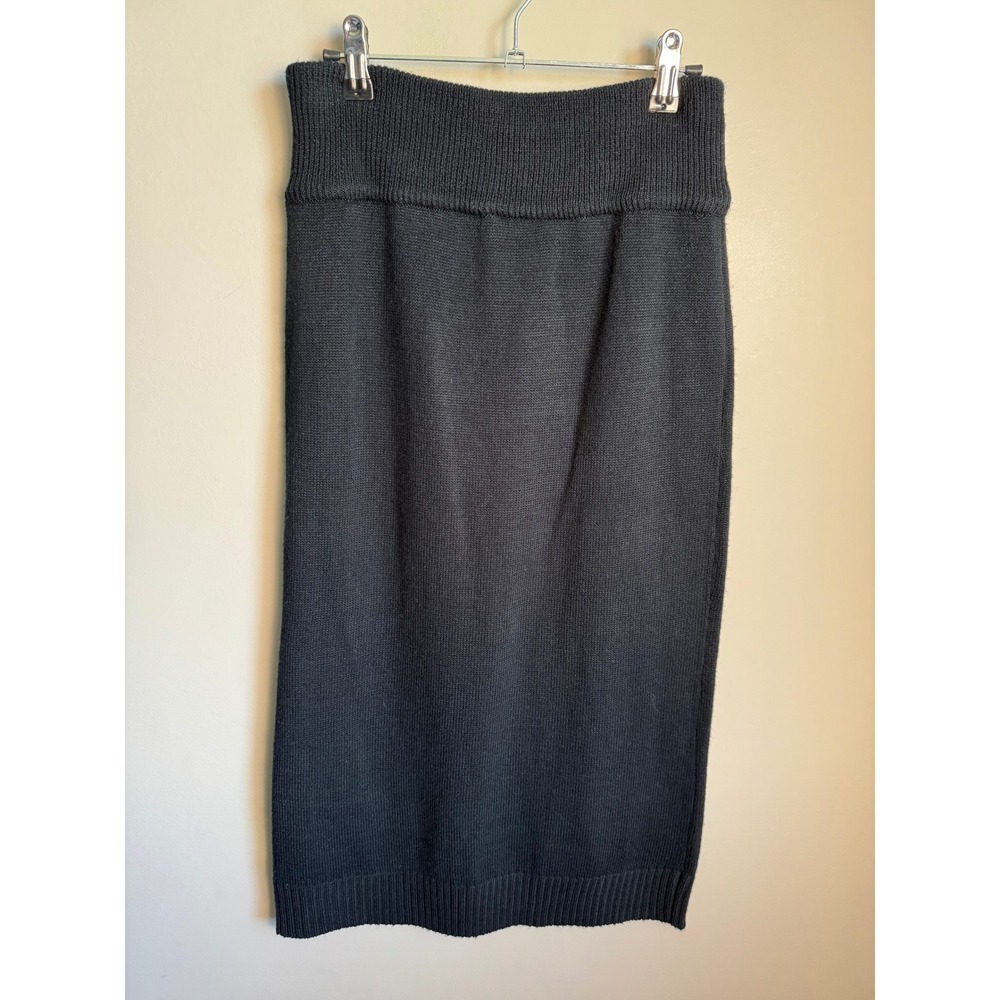 Oxford Street Womens Black Knit Midi Skirt M Pencil Stretch Minimalist Classic
